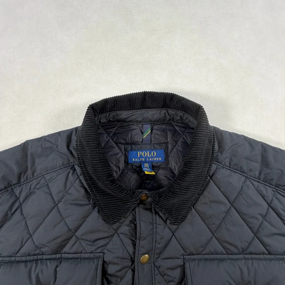 Polo Ralph Lauren Mens XXL The Beaton Quilted Jacket Navy Coat Corduroy Collar